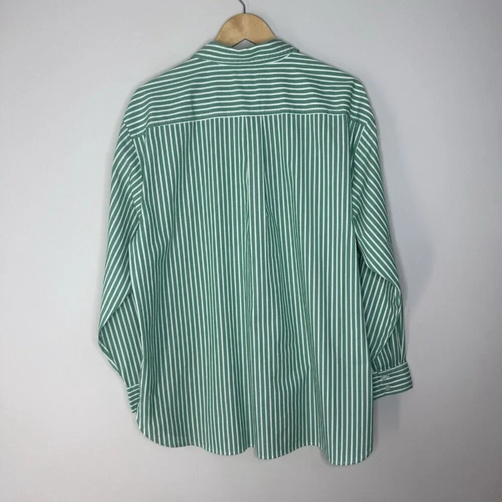 J. Crew Men’s Button Down Green White Stripe Dress Shirt Golf Men’s Size XL